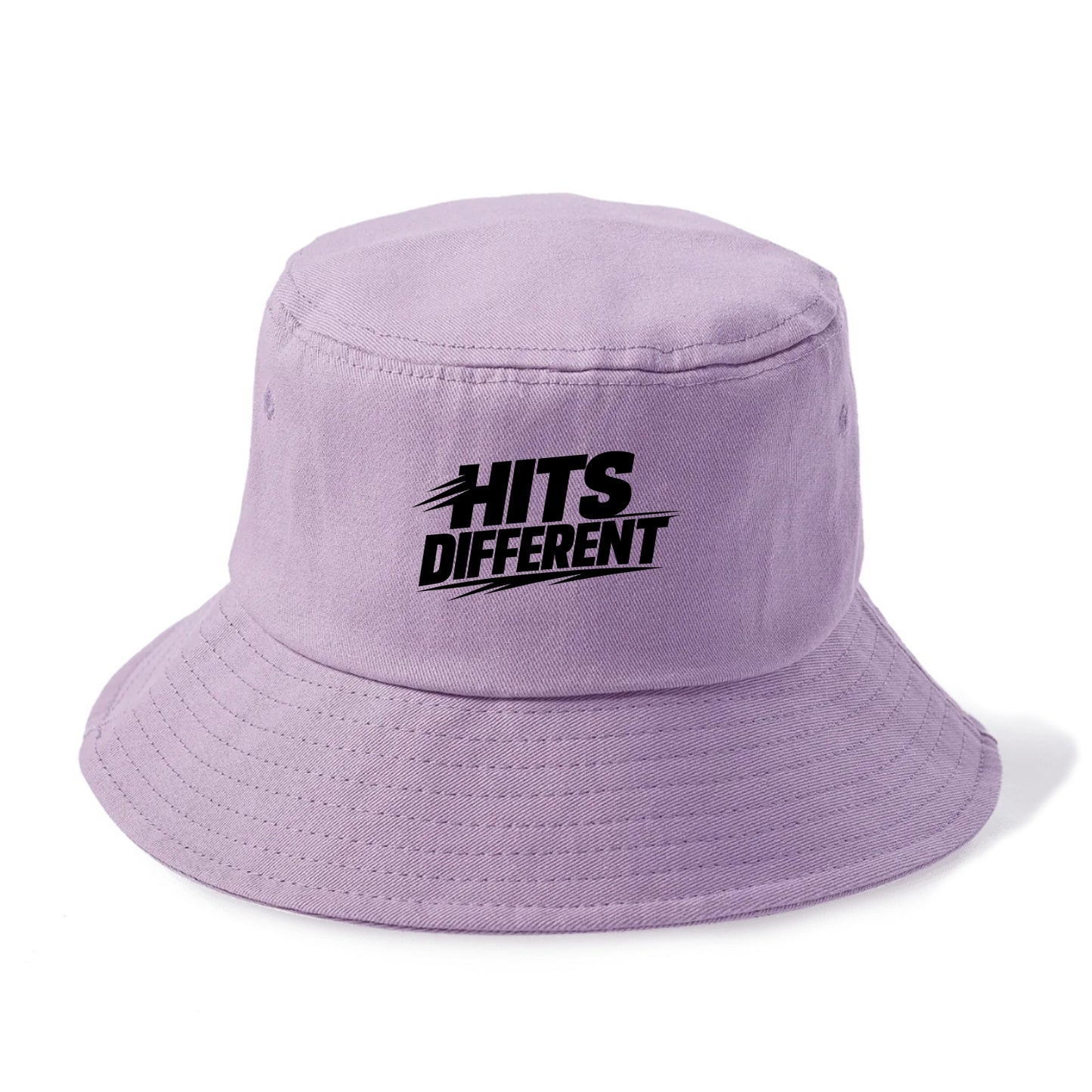 Bold typography design - "HITS DIFFERENT" - uniquely special, stands out - Bucket Hat - Purple