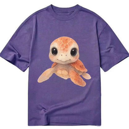 Baby Loggerhead Turtle - reddish-brown shell, big round dark eyes, chunky head, - Classic T-shirt - Purple