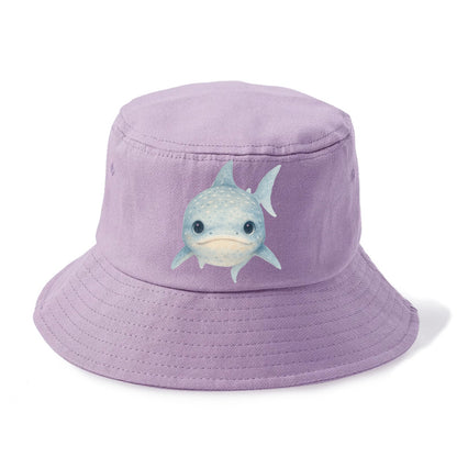 Baby Whale Shark - spotted blue-gray, wide mouth closed, tiny eyes, front-facing, - Bucket Hat - Purple