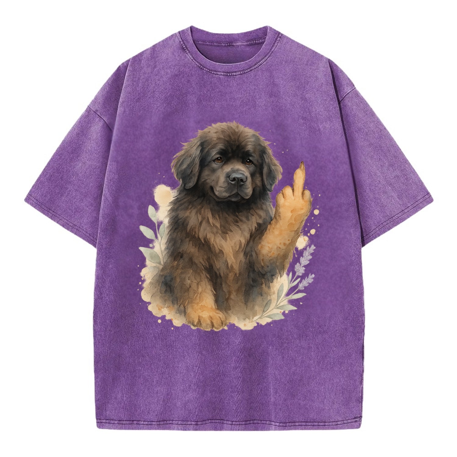 Newfoundland fluffy bear-like with webbed paws, massive gentle paw up - Vintage T-shirt - Purple
