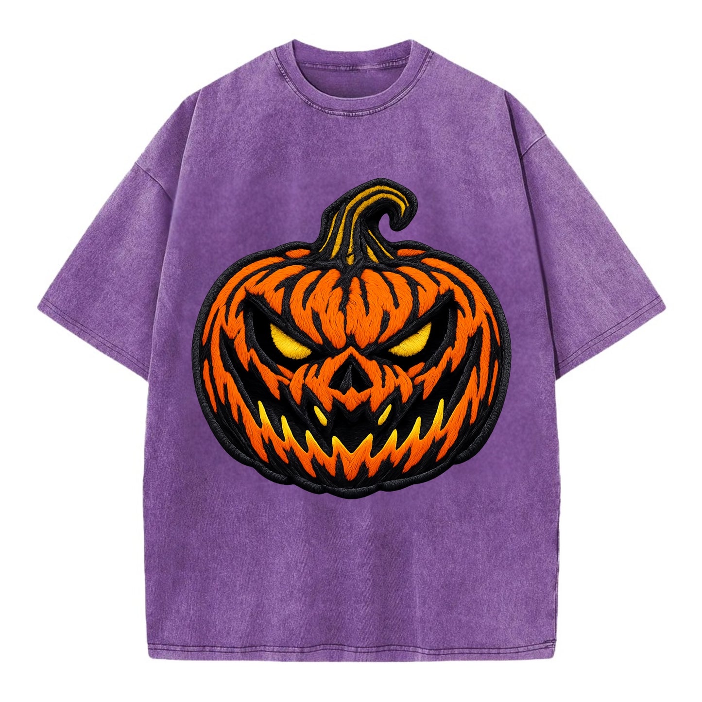 HALLOWEEN PUMPKIN - jack o lantern in orange and black , spooky - Vintage T-shirt - Purple