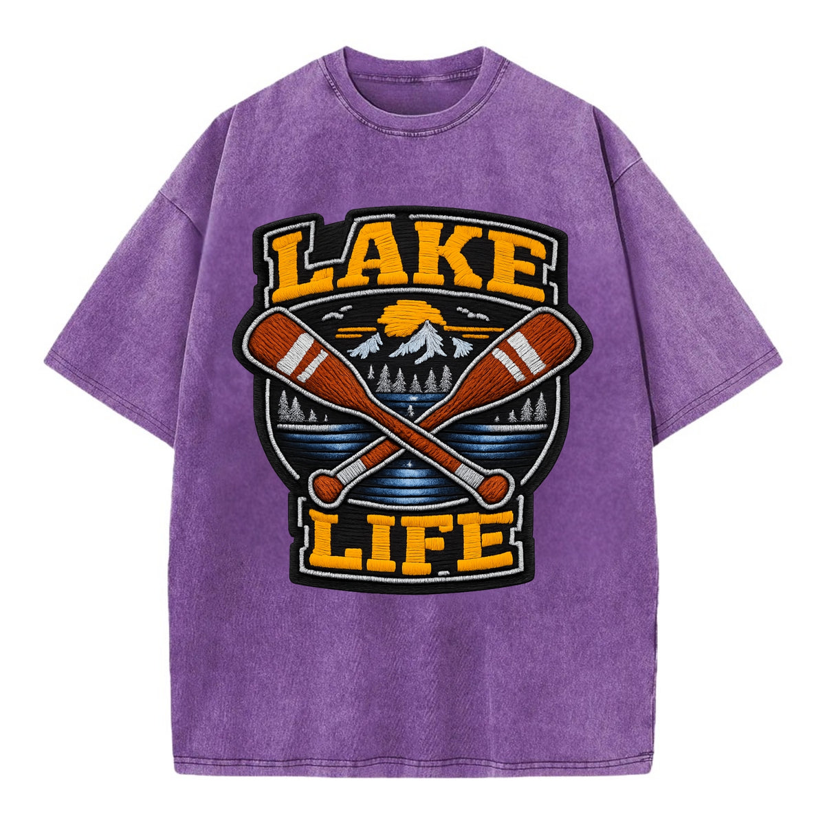 CANOE PADDLE - wooden paddle crossed in brown and cream , lake life - Vintage T-shirt - Purple