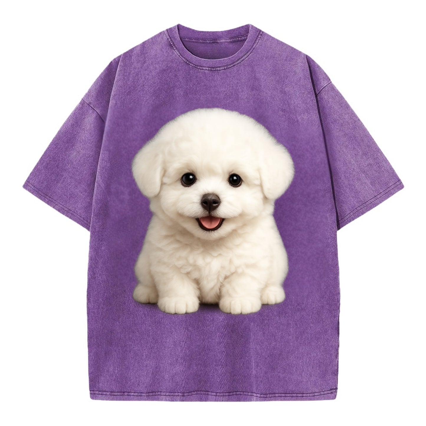 Baby Bichon Frise Puppy - white puffy cloud, dark eyes, happy expression, - Vintage T-shirt - Purple