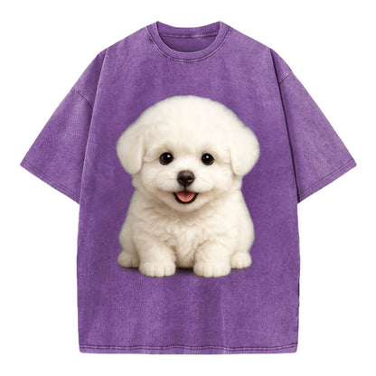 Baby Bichon Frise Puppy - white puffy cloud, dark eyes, happy expression, - Vintage T-shirt - Purple