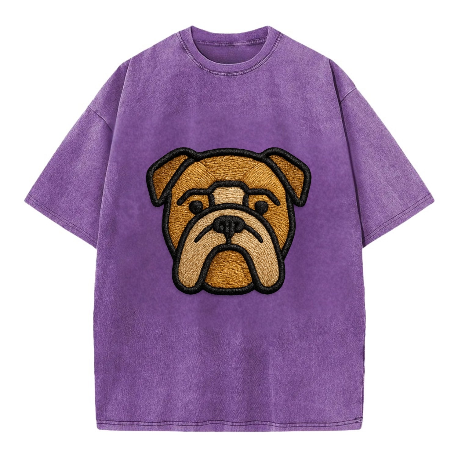 Bulldog - Minimalist geometric design wi - Vintage T-shirt - Purple