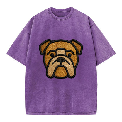 Bulldog - Minimalist geometric design wi - Vintage T-shirt - Purple