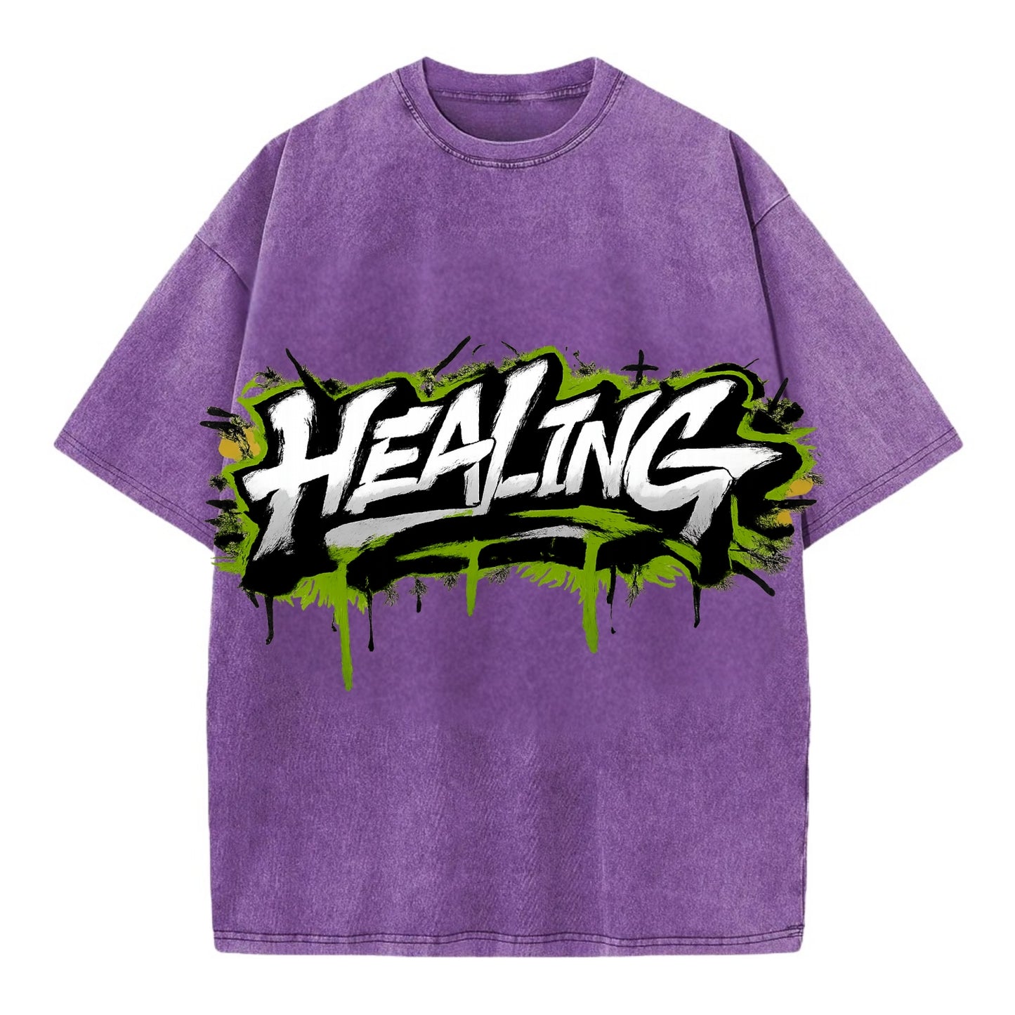 Bold typography design - "HEALING" - in recovery, getting better - Vintage T-shirt - Purple