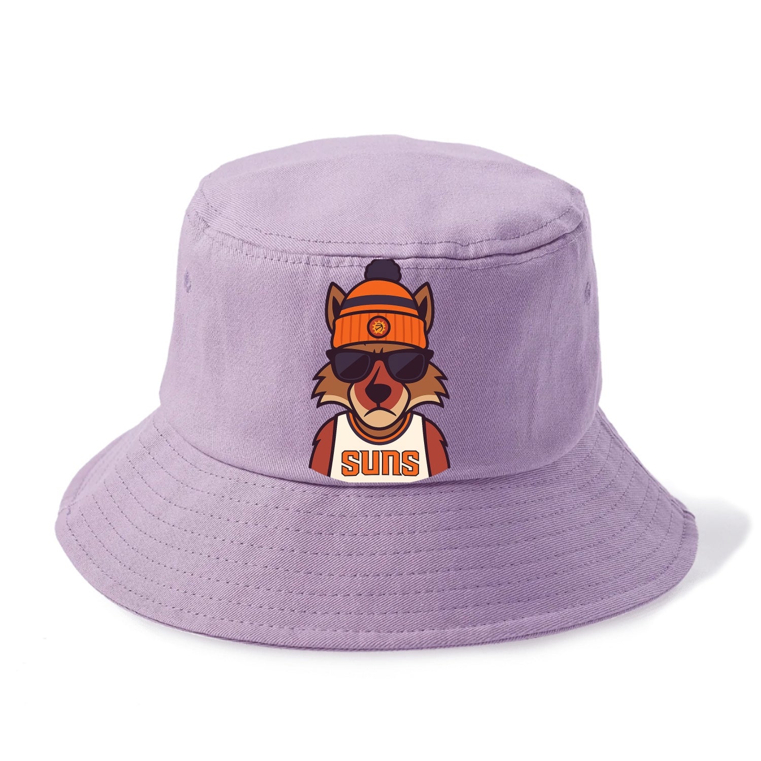 Arizona Coyote wearing Suns beanie with desert sun patch and wayfarer sunglasses - Bucket Hat - Purple