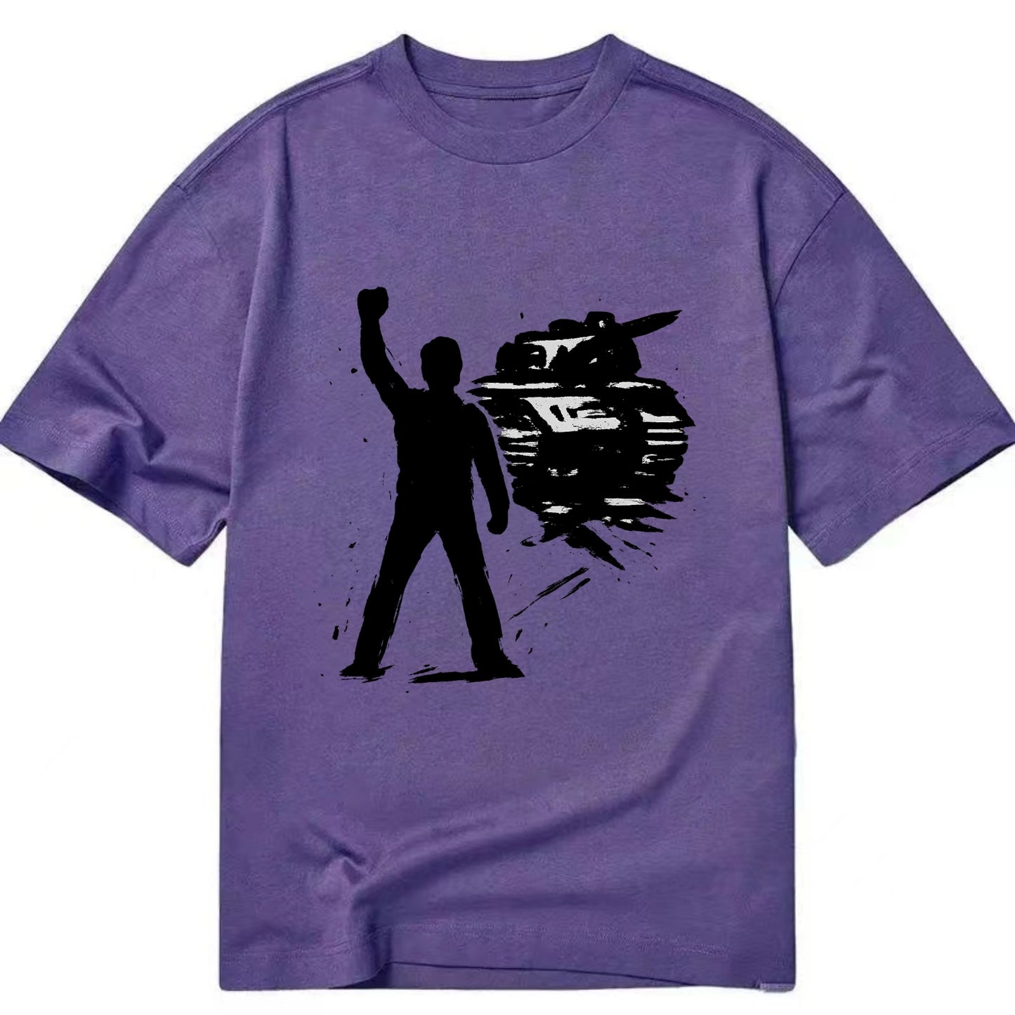 Single figure standing against tank - courage and resistance ink art - Classic T-shirt - Purple