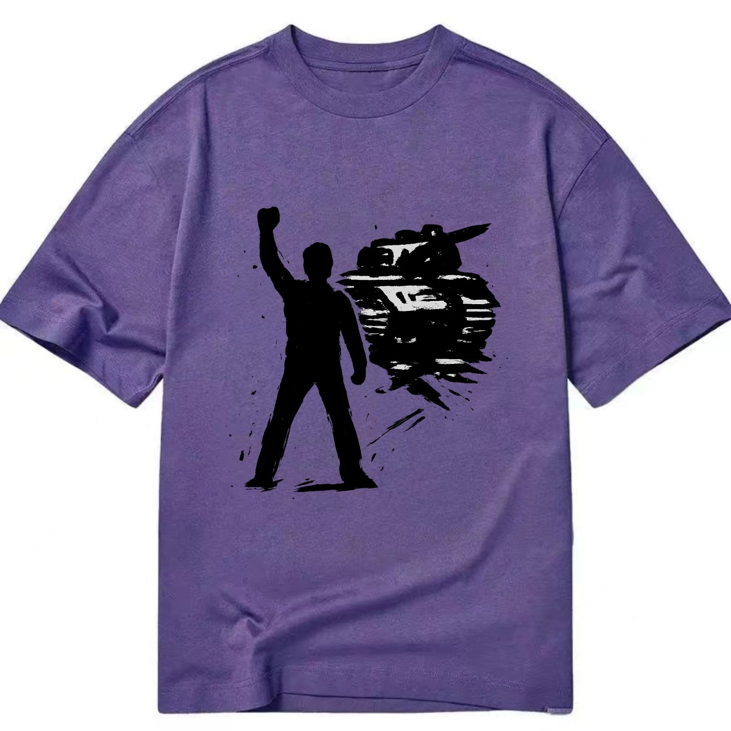 Single figure standing against tank - courage and resistance ink art - Classic T-shirt - Purple