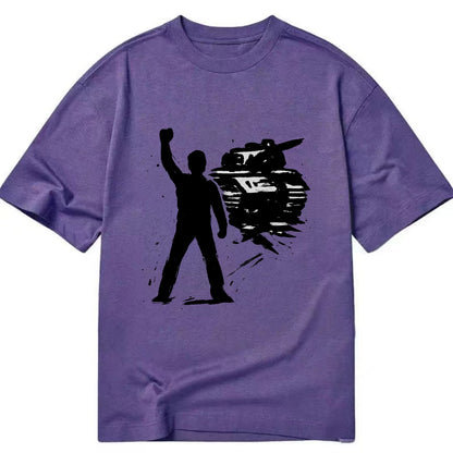 Single figure standing against tank - courage and resistance ink art - Classic T-shirt - Purple