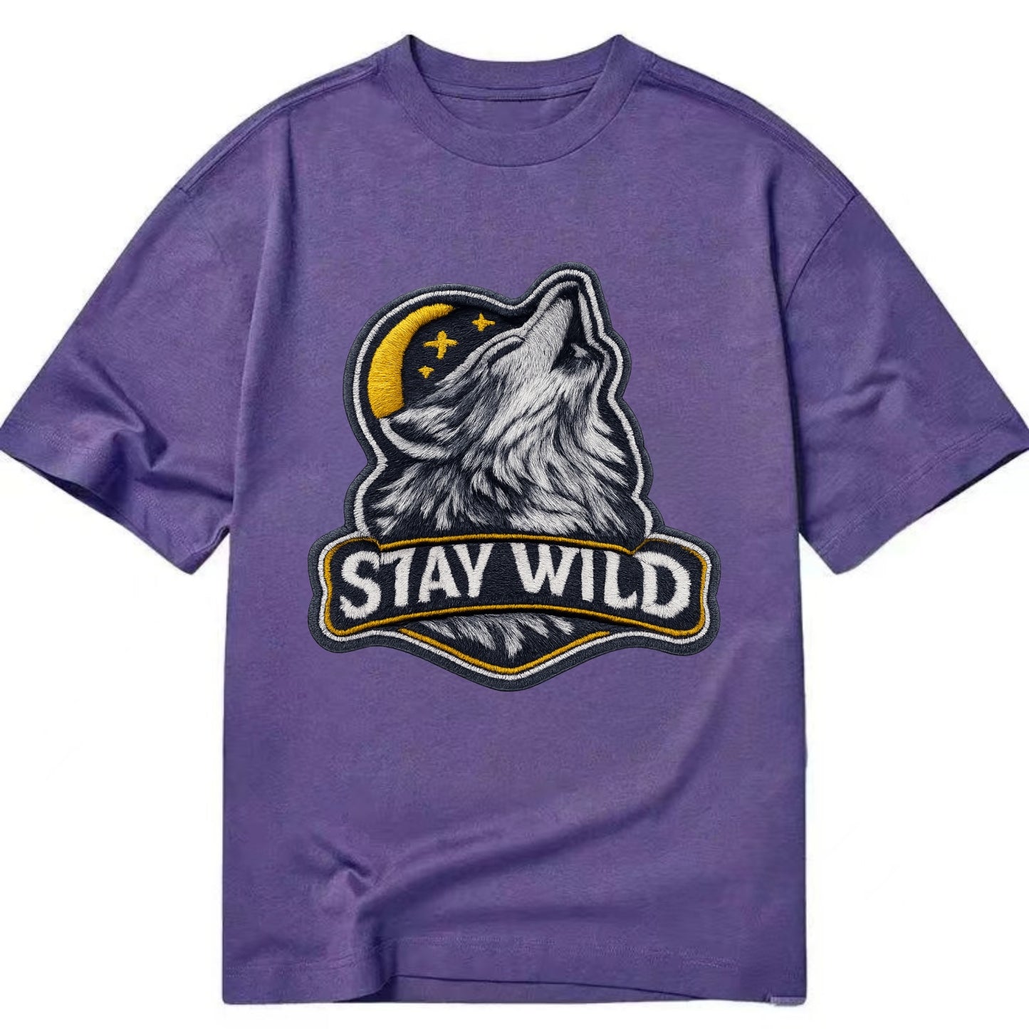 STAY WILD - wolf with text in gray , free spirit - Classic T-shirt - Purple