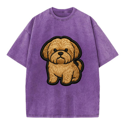 Shih Tzu - Minimalist fluffy design with - Vintage T-shirt - Purple