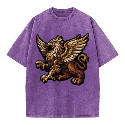 GRIFFIN BEAST - lion eagle hybrid in gold and brown , heraldic - Vintage T-shirt - Purple