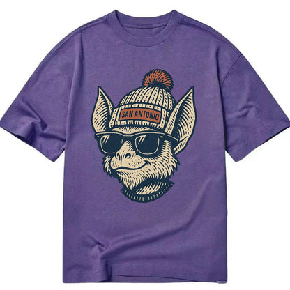 San Antonio Bat wearing San Antonio beanie with pom pom and wayfarer sunglasses - Classic T-shirt - Purple