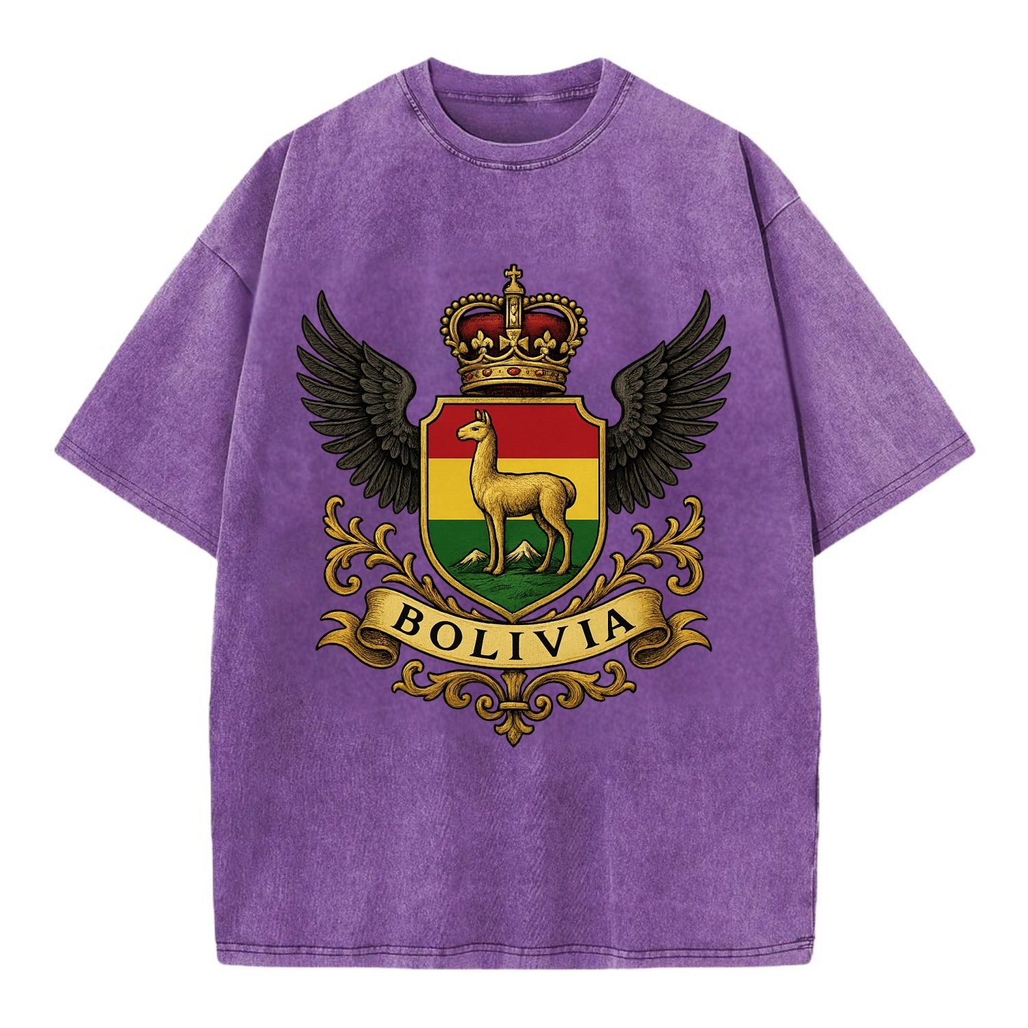 Bolivia Llama Emblem  - Vintage T-shirt - Purple