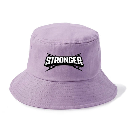 Bold typography design - "STRONGER" - getting better, building power - Bucket Hat - Purple