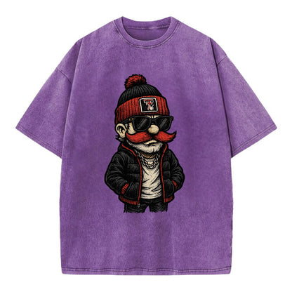 Lubbock Raider wearing Texas Tech beanie with guns up patch - Vintage T-shirt - Purple