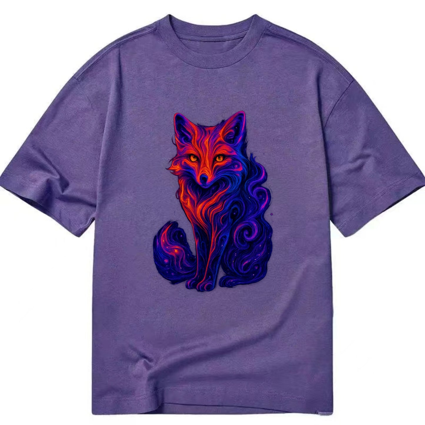 Clever fox with tail dissolving into cosmic nebula swirls, orange to purple - Classic T-shirt - Purple