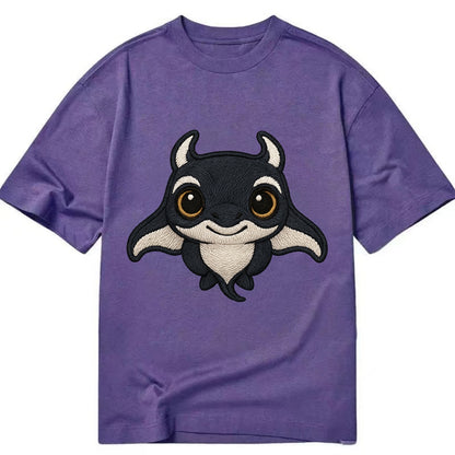 Baby Manta Ray - dark with white markings, cephalic fins, gentle eyes, - Classic T-shirt - Purple