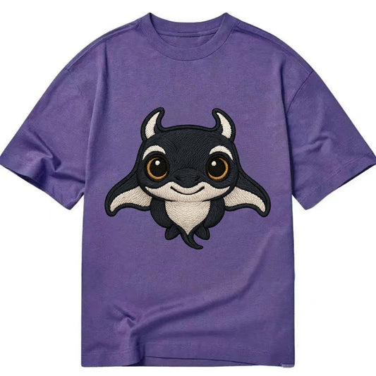 Baby Manta Ray - dark with white markings, cephalic fins, gentle eyes, - Classic T-shirt - Purple