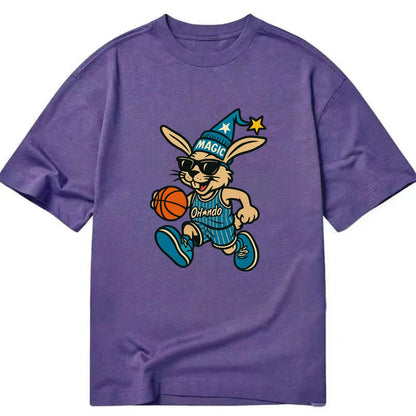 Orlando Rabbit wearing Magic blue and silver beanie with wizard hat and wayfarer - Classic T-shirt - Purple