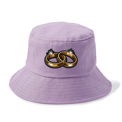 WEDDING RINGS - interlocked bands in gold , marriage - Bucket Hat - Purple