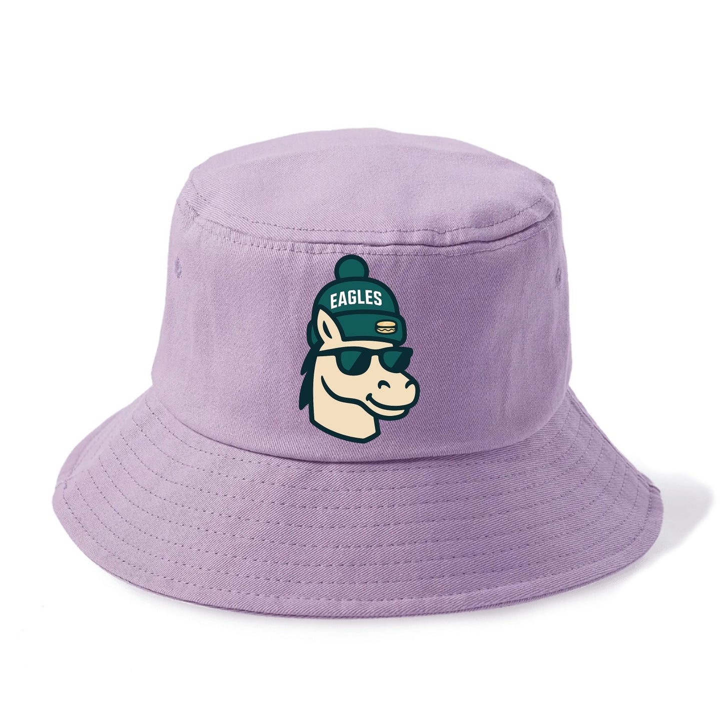 Philadelphia Horse wearing Eagles beanie with cheesesteak patch and wayfarer sunglasses - Bucket Hat - Purple