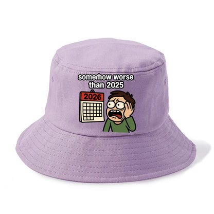 Person looking at calendar with dread - "2026: somehow worse than 2025" - Bucket Hat - Purple