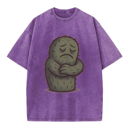 SINGLE IS VALID | Content cactus hugging itself - Vintage T-shirt - Purple