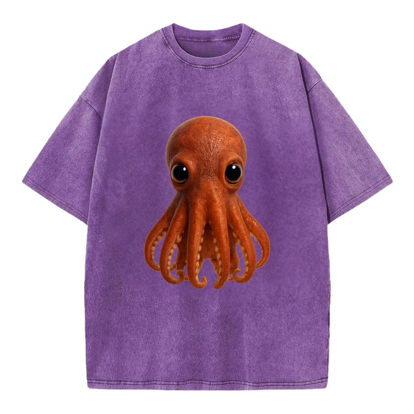 Baby Giant Pacific Octopus - reddish, smaller tentacles, expressive eyes, - Vintage T-shirt - Purple