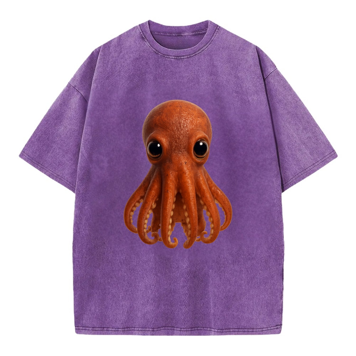 Baby Giant Pacific Octopus - reddish, smaller tentacles, expressive eyes, - Vintage T-shirt - Purple