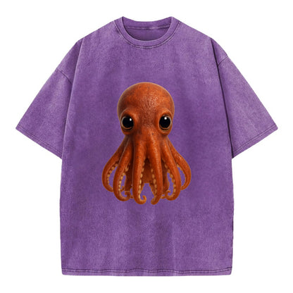 Baby Giant Pacific Octopus - reddish, smaller tentacles, expressive eyes, - Vintage T-shirt - Purple