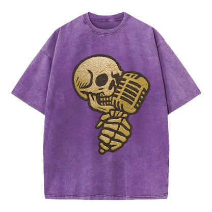 Skull Microphone  - Vintage T-shirt - Purple