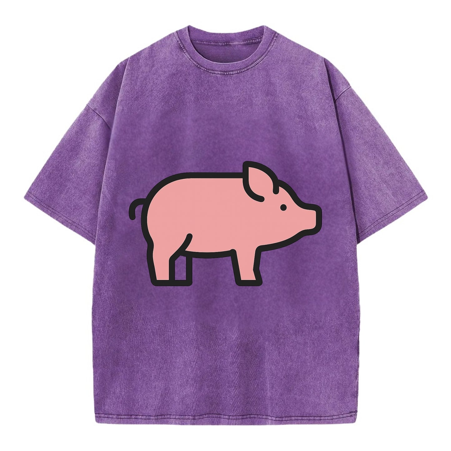 Pig - Pink farm pig flat side profile - Vintage T-shirt - Purple