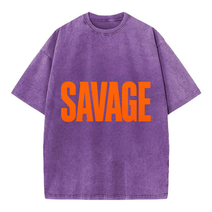 Bold typography design - "SAVAGE" - fierce attitude, taking no prisoners - Vintage T-shirt - Purple