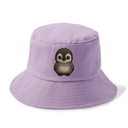 Baby Penguin Chick - gray fluffy, white face, round body, front-facing, tuxedo baby - Bucket Hat - Purple