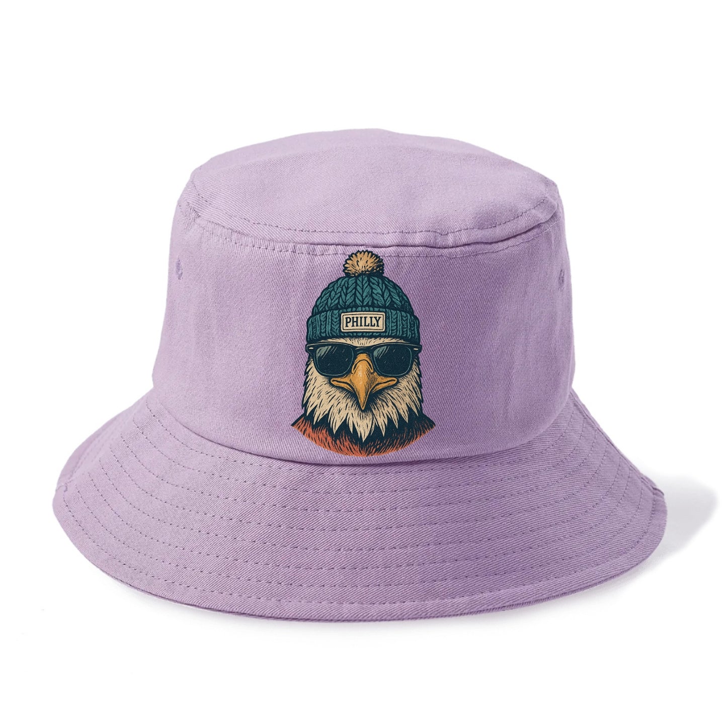 Philadelphia Eagle wearing Philly beanie with pom pom and wayfarer sunglasses - Bucket Hat - Purple