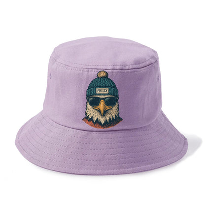 Philadelphia Eagle wearing Philly beanie with pom pom and wayfarer sunglasses - Bucket Hat - Purple