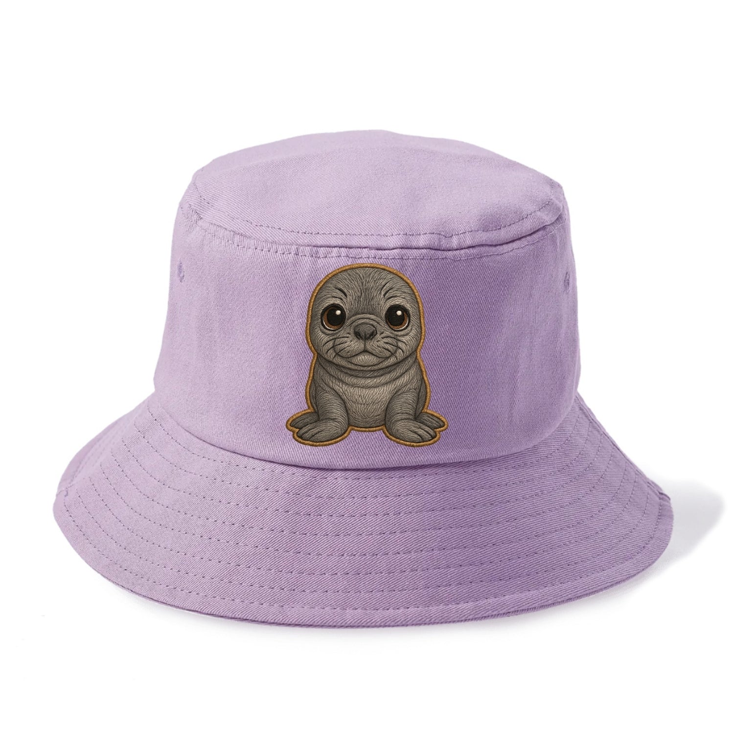 Baby Elephant Seal - gray wrinkly, tiny trunk nose, big dark eyes, front-facing, funny - Bucket Hat - Purple