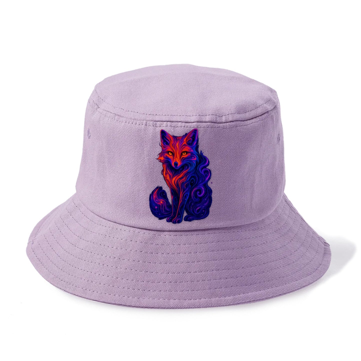 Clever fox with tail dissolving into cosmic nebula swirls, orange to purple gradient - Bucket Hat - Purple