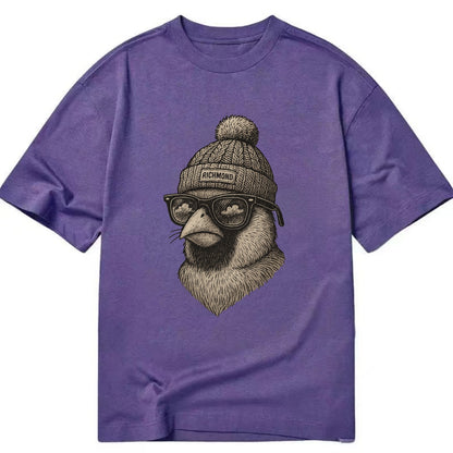 Virginia Cardinal wearing Richmond beanie with pom pom and wayfarer sunglasses - Classic T-shirt - Purple