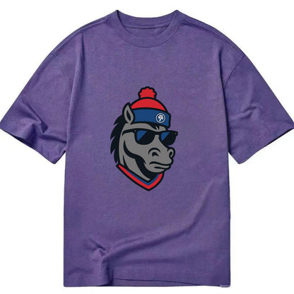 Detroit Stallion wearing Pistons red and blue beanie with piston patch and - Classic T-shirt - Purple