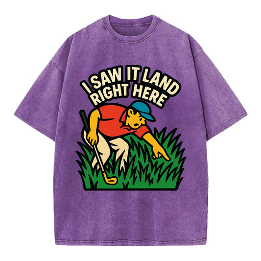 Golfer searching in deep rough - "I Saw It Land Right Here" - lost ball saga - Vintage T-shirt - Purple