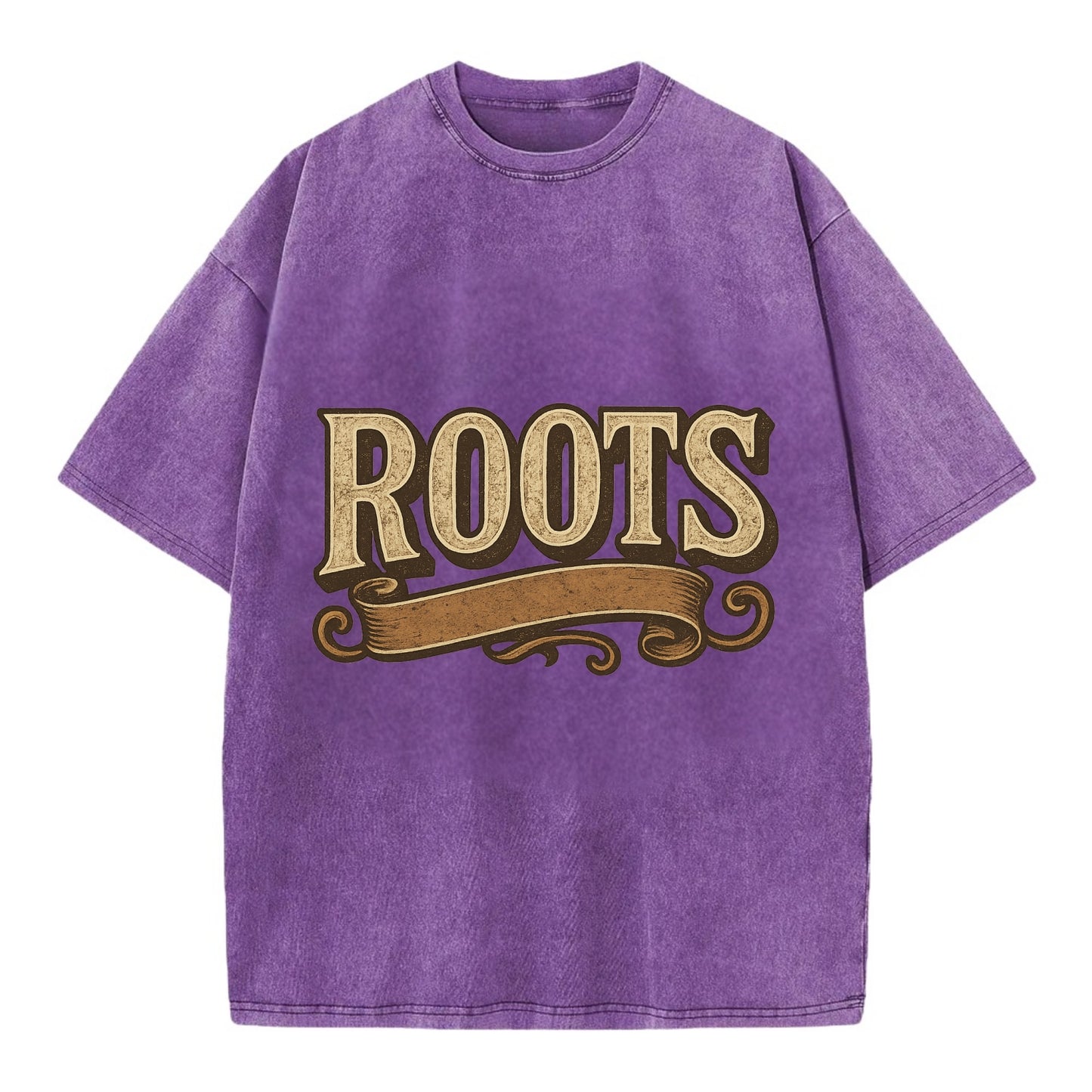Bold typography design - "ROOTS" - where you come from, heritage - Vintage T-shirt - Purple
