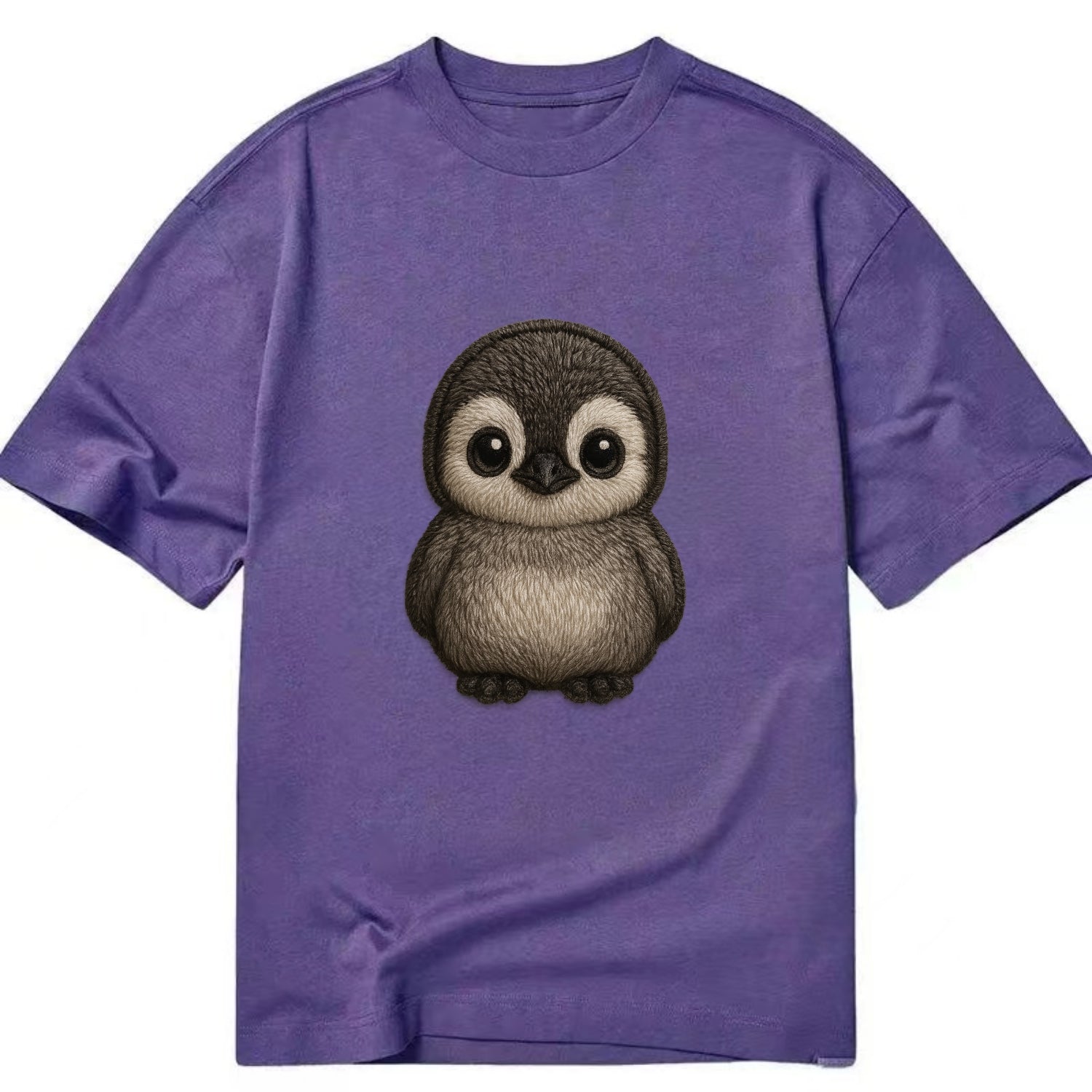 Baby Penguin Chick - gray fluffy, white face, round body, front-facing, tuxedo - Classic T-shirt - Purple