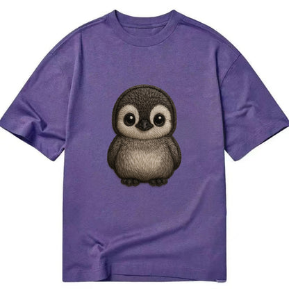 Baby Penguin Chick - gray fluffy, white face, round body, front-facing, tuxedo - Classic T-shirt - Purple