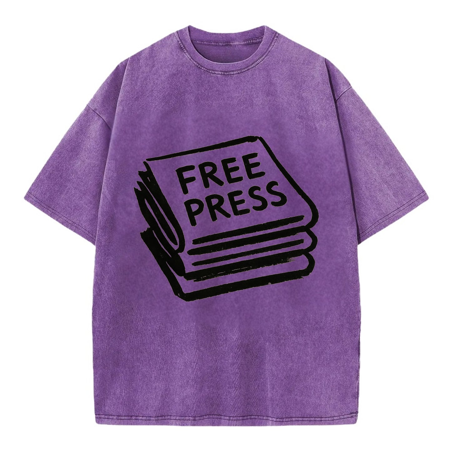 Stack of newspapers - free press bold ink brushstrokes - Vintage T-shirt - Purple