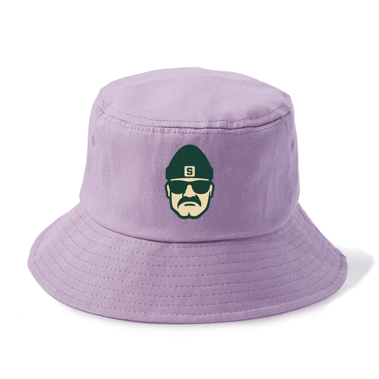 East Lansing Spartan wearing Michigan State beanie with S patch - Bucket Hat - Purple
