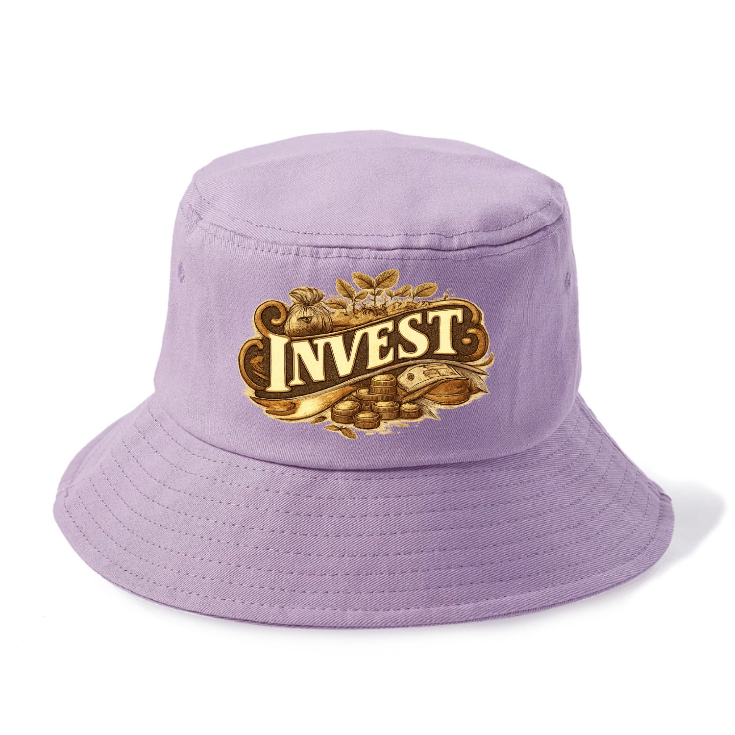 Bold typography design - "INVEST" - growing money, smart decisions - Bucket Hat - Purple